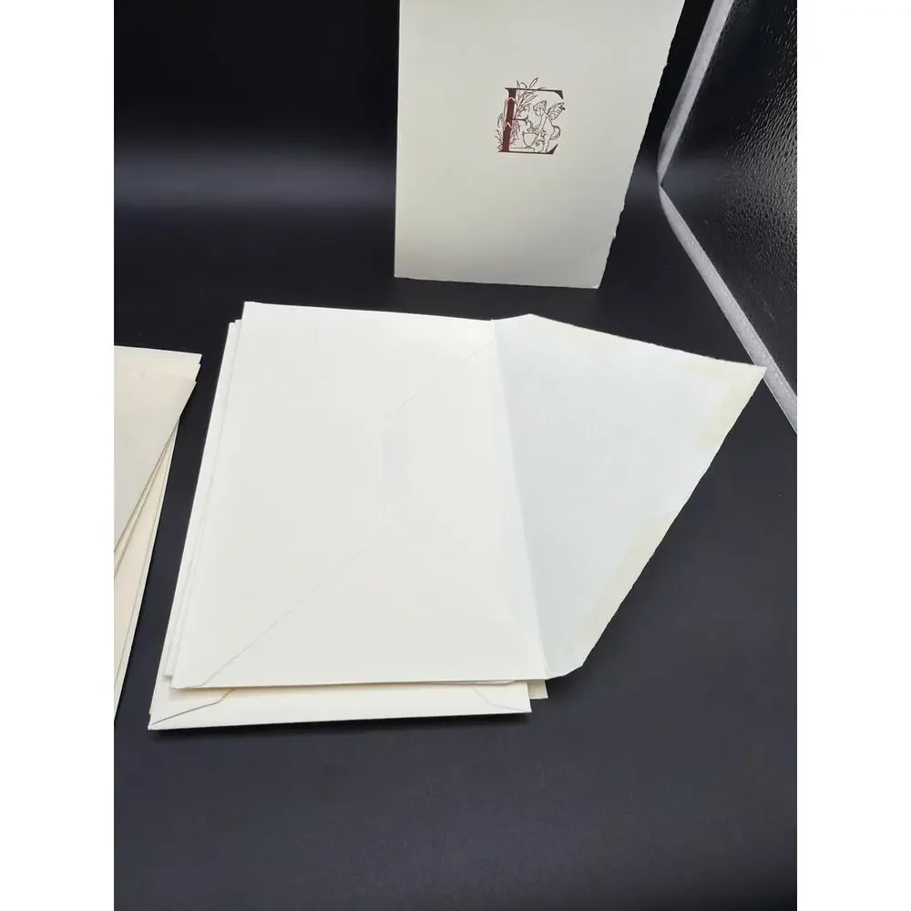 Vintage Monogram E Stationery Lot 13 Cards Envelopes Deckle Edge Cupid Cherub